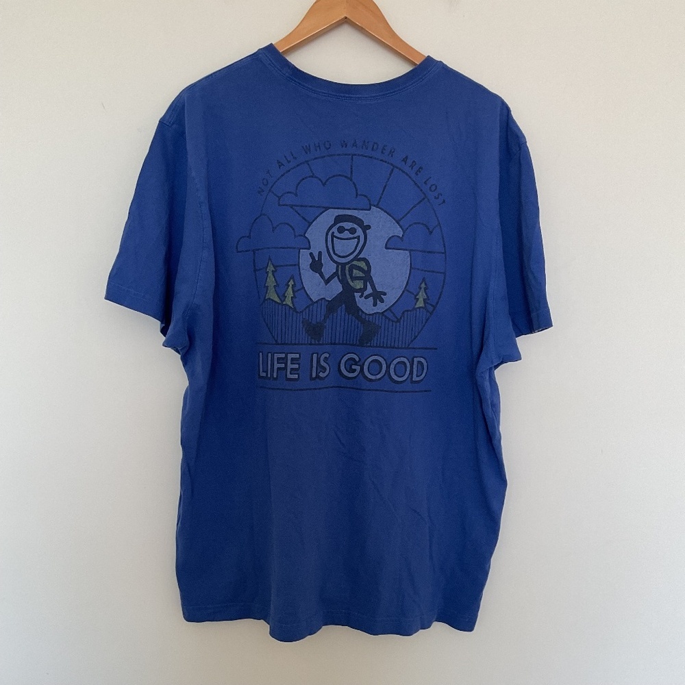 Life Is Good Not All Who Wander Are Lost Jack Hiking Blue Classic T-Shirt Sz XXL